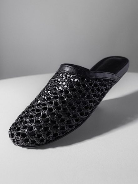 Raffia-Leather Slippers