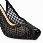 Mesh-crystal slingback pumps