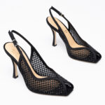 Mesh-crystal slingback pumps