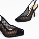 Mesh-crystal slingback pumps