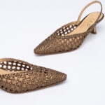 Woven leather slingbacks