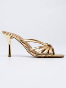 Metallic strapped mules