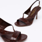 Croc-effect leather heeled sandals