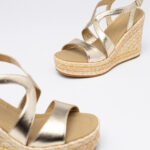 Metallic-leather wedge espadrilles