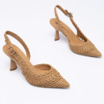 Woven-leather slingback pumps