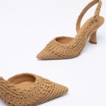 Woven-leather slingback pumps
