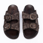 Lace leather slides