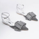 Slingback flats with strass bow