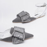 Slingback flats with strass bow