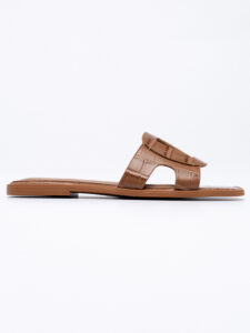 Croc-effect leather slides