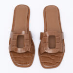 Croc-effect leather slides